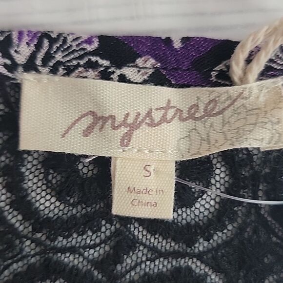 Mystree patchwork print with black lace womens peasant blouse Size S NWT - Picture 10 of 15